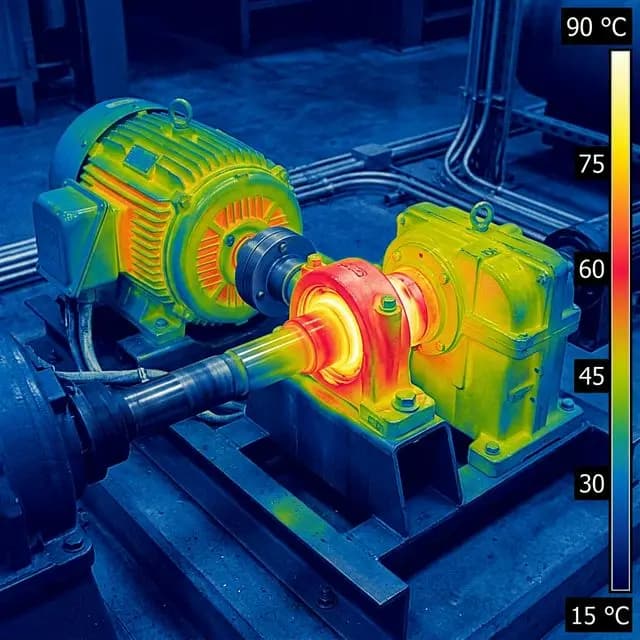 Thermal imaging of industrial motor bearing showing hotspot